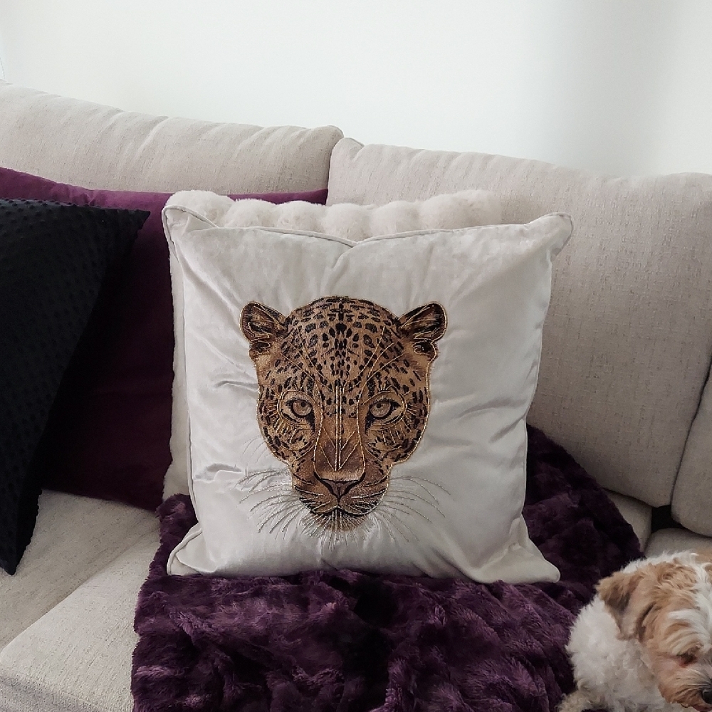 Z Gallerie Ivory and Brown Leopard Pillow Cover Without Insert